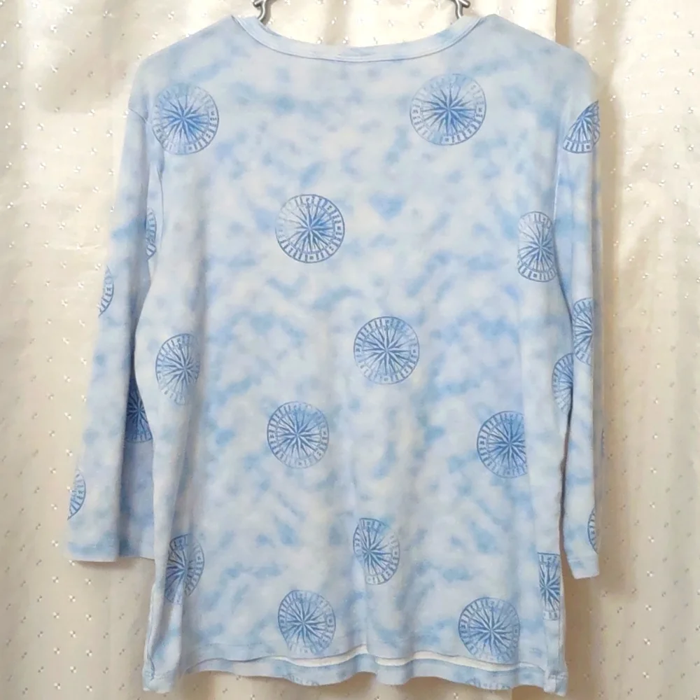 Women's Cherokee V-neck, 3/4 sleeve tee, size XL, blue.